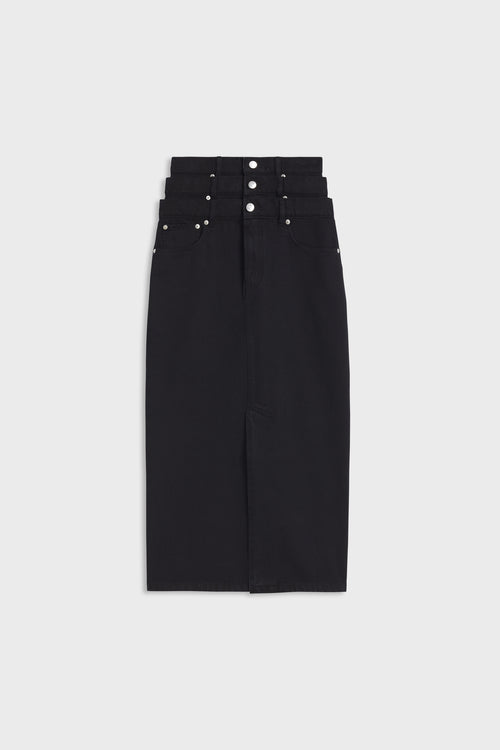 MULTI-LAYERED LONG DENIM SKIRT