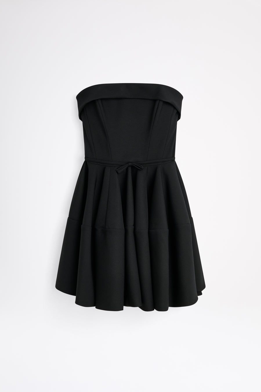 Black strapless dress on a white background