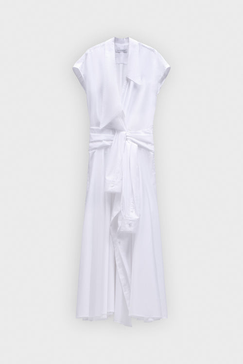 BOW DRAPE POPLIN WRAP DRESS