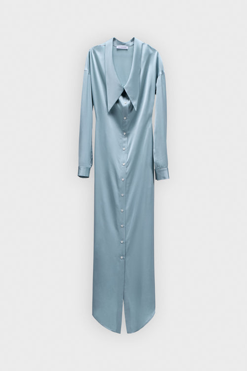 DRAGGED NECKLINE SATIN SHIRT DRESS