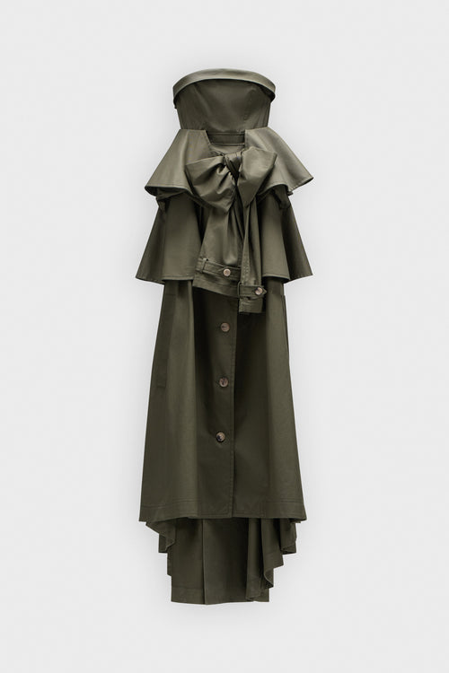 BOW DRAPE GABARDINE BALL GOWN