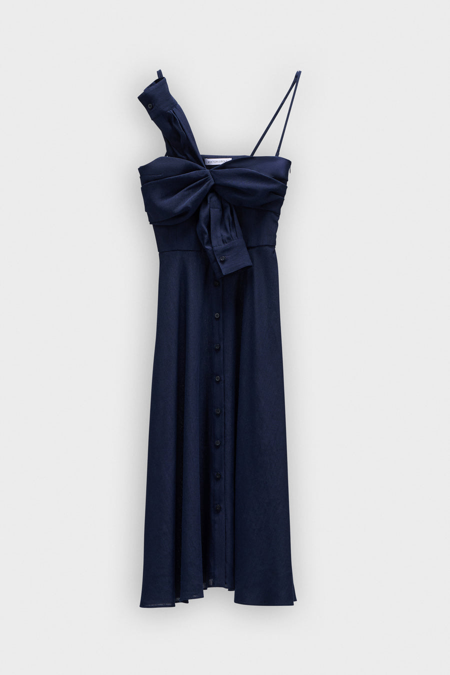BOW DRAPE FLARE LINEN-SILK BLEND DRESS