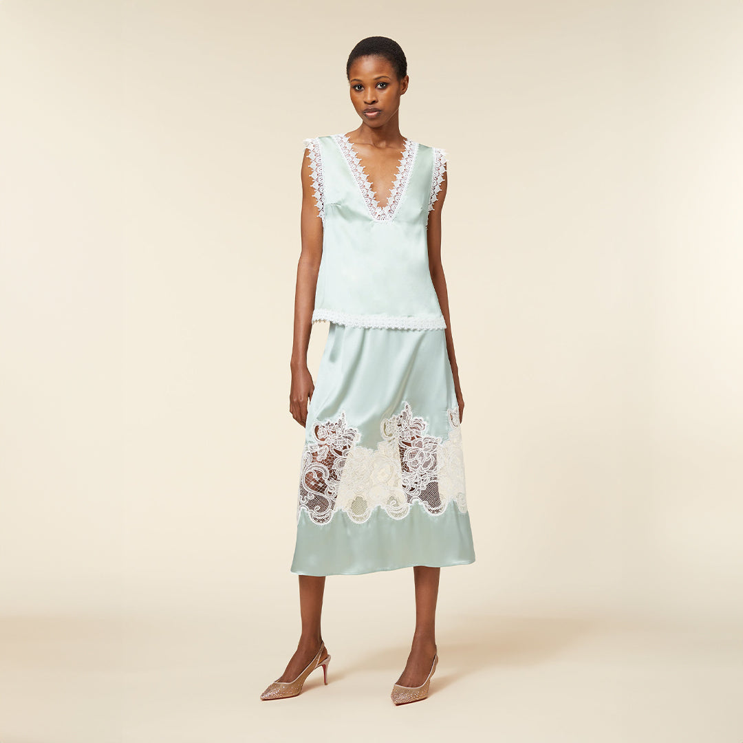 トップス Melt the lady lace logo camisole Lace Camisole Top In Blue | Designer Top By Viktor&Rolf