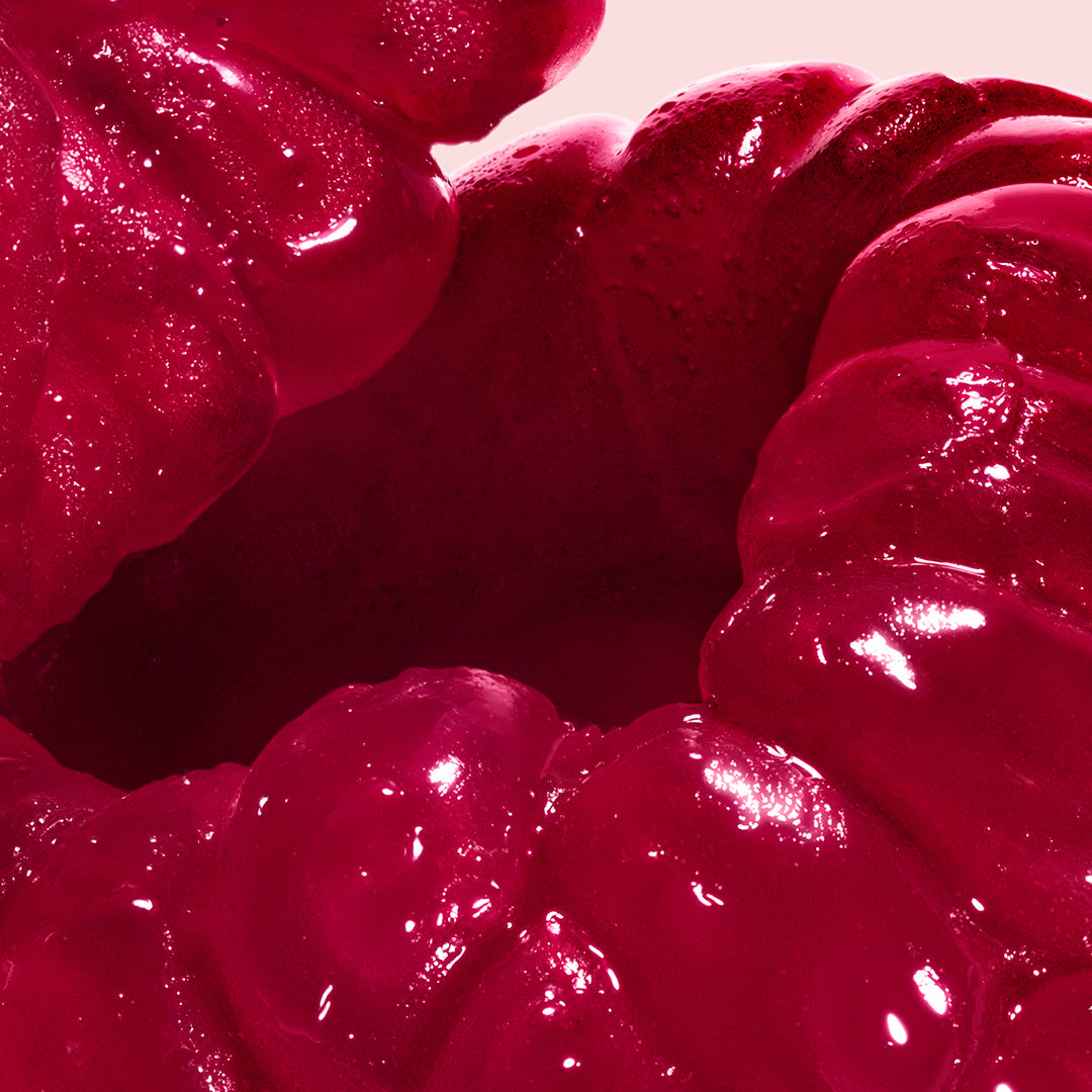 Zoom in on a raspberry fruit.