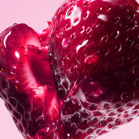 Closer up on a strawberry.