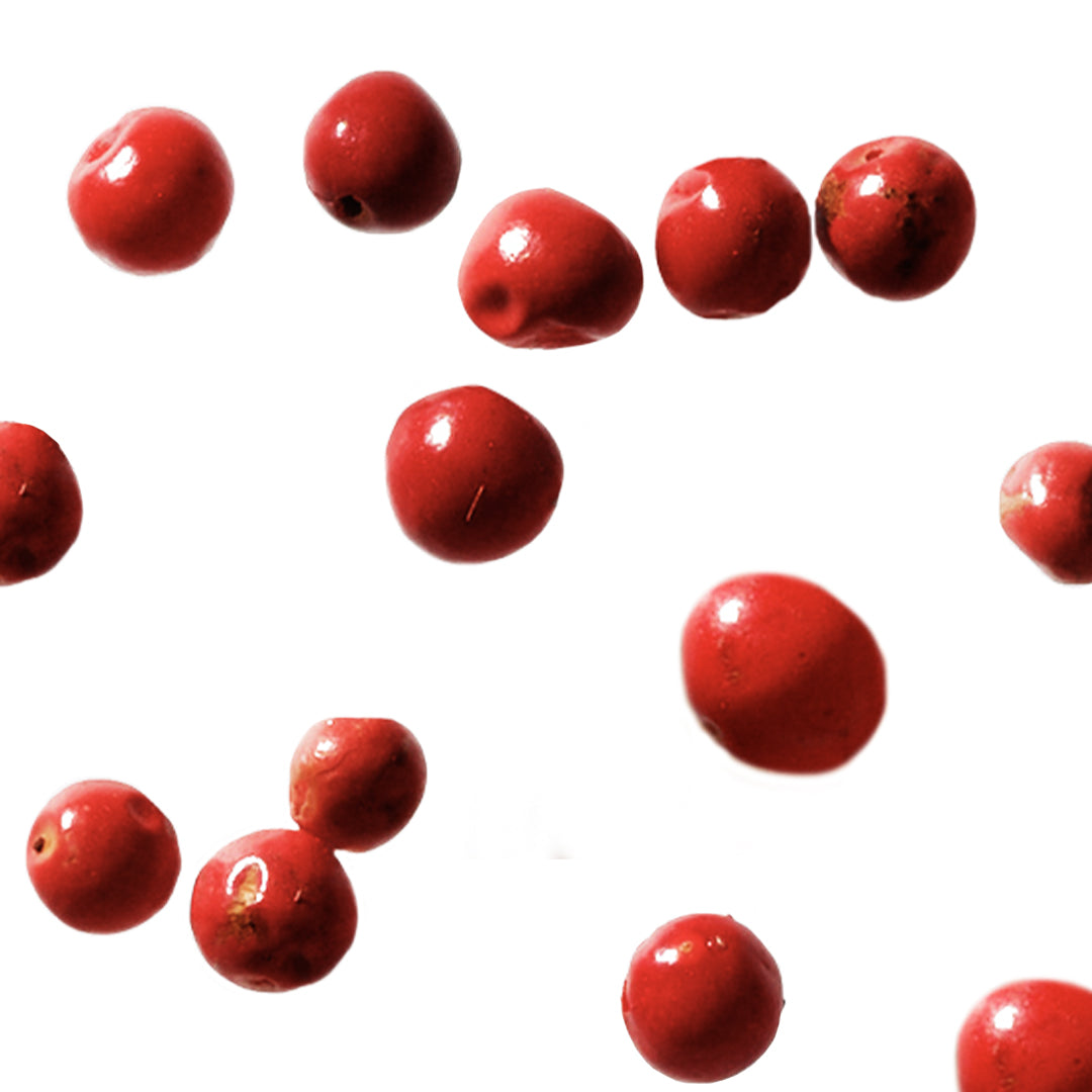 Photo of cranberries on a white background.